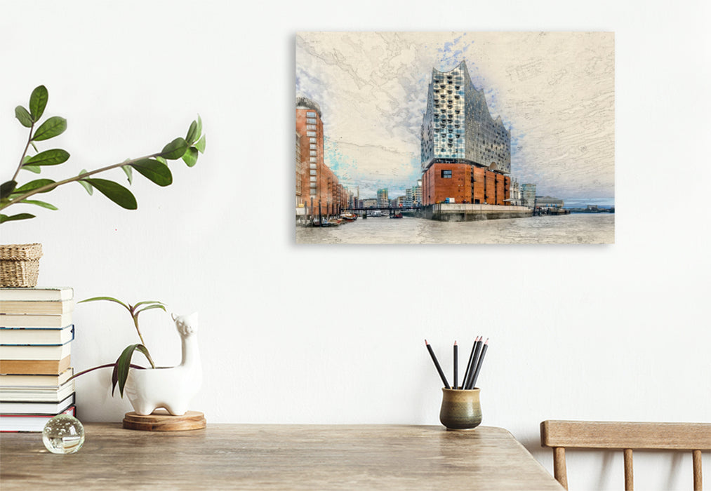 Premium Textil-Leinwand Premium Textil-Leinwand 120 cm x 80 cm quer Elbphilharmonie in hamburg