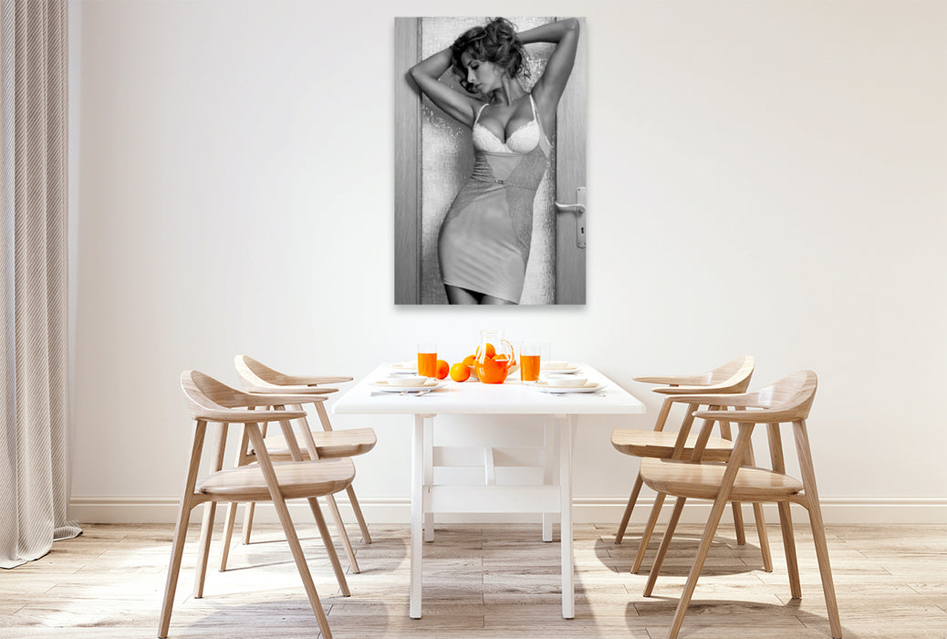 Premium Textil-Leinwand Premium Textil-Leinwand 80 cm x 120 cm  hoch Ein Motiv aus dem Kalender NILU LINGERIE 2018