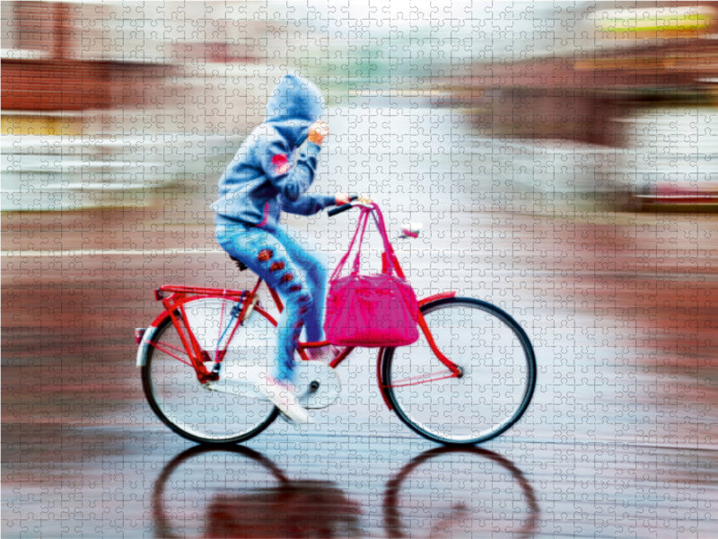 Radfahrer bei Regen 1000 Teile Puzzle quer - CALVENDO Foto-Puzzle'