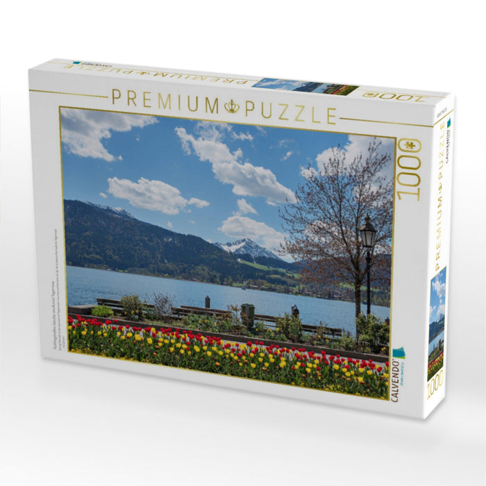 Frühlingshaftes Seeufer am Kurort Tegernsee - CALVENDO Foto-Puzzle'