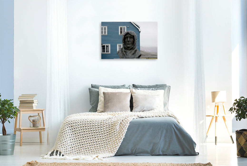 Premium Textil-Leinwand Premium Textil-Leinwand 120 cm x 80 cm quer Statue des erfolgreichen norwegischen Polarforschers Roald Amundsen