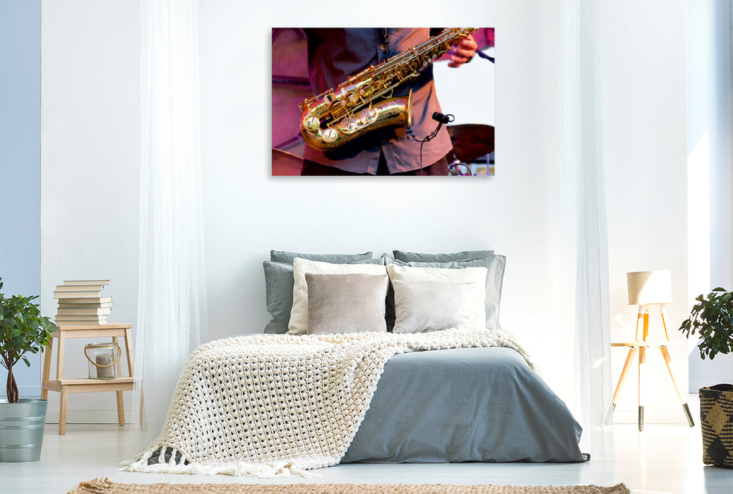 Premium Textil-Leinwand Premium Textil-Leinwand 120 cm x 80 cm quer Musiker mit Altsaxophon