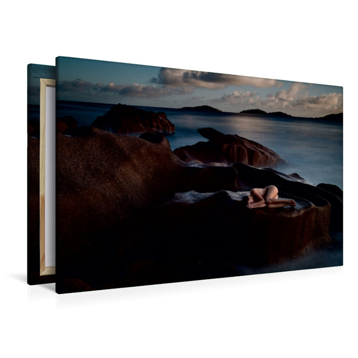 Premium Textil-Leinwand Premium Textil-Leinwand 120 cm x 80 cm quer Seychellen, La Digue