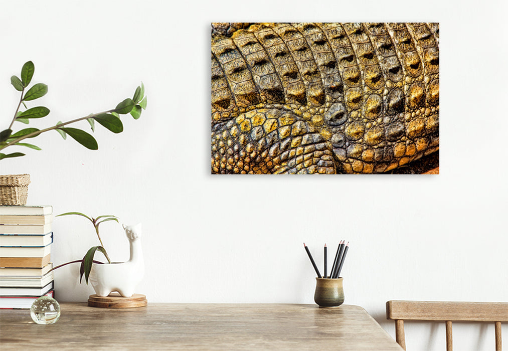 Premium Textil-Leinwand Premium Textil-Leinwand 120 cm x 80 cm quer Urzeitreptilien - Krokodil