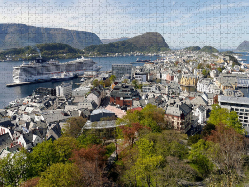 Stadtberg Aksla, Aussichtspunkt in Alesund, mit Blick auf die Stadt - CALVENDO Foto-Puzzle'