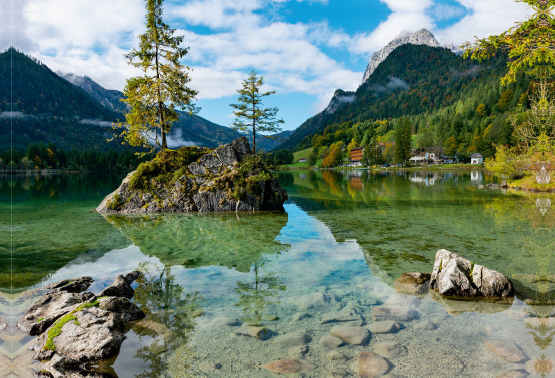 Premium Textil-Leinwand Alpenidylle am Ramsauer Hintersee