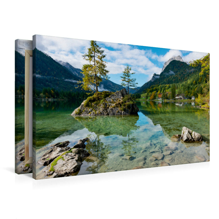 Premium Textil-Leinwand Alpenidylle am Ramsauer Hintersee