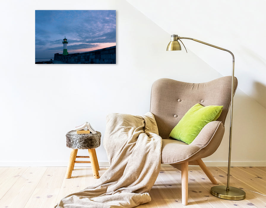 Premium Textil-Leinwand Leuchtturm Sassnitz