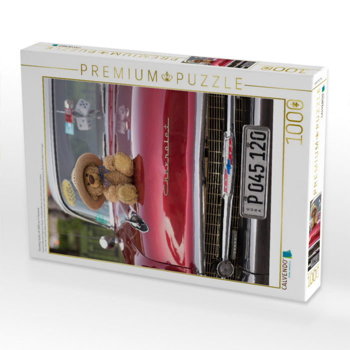 Travelling Teddy mit Oldtimer in Havanna - CALVENDO Foto-Puzzle'