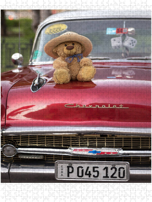 Travelling Teddy mit Oldtimer in Havanna - CALVENDO Foto-Puzzle'
