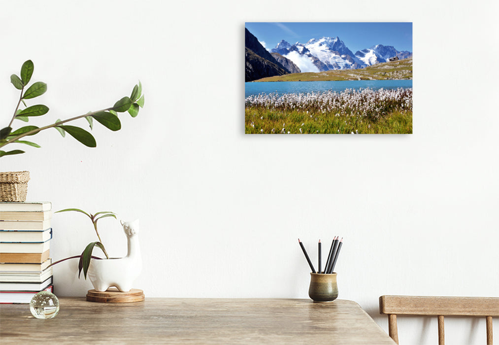 Premium textile canvas Premium textile canvas 120 cm x 80 cm landscape mountain lake Lac Goléon, France 