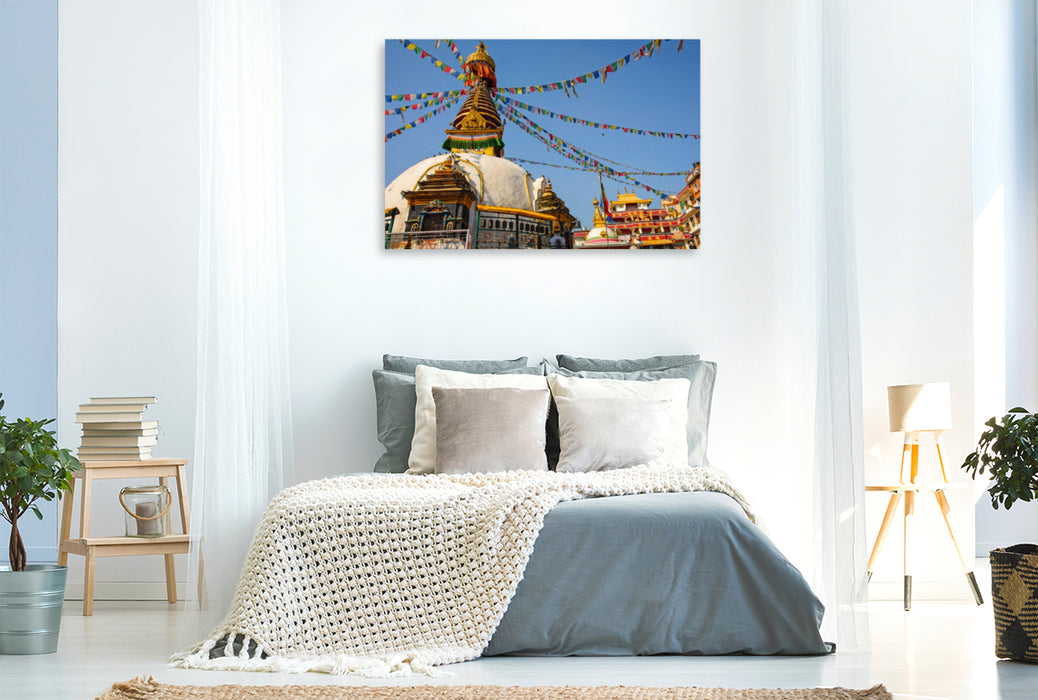 Premium Textil-Leinwand Premium Textil-Leinwand 120 cm x 80 cm quer Stupa in Kathmandu