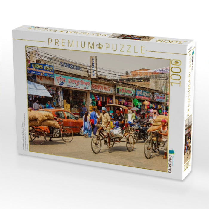 Fahrradrikschas in den Straßen von Pokhara - CALVENDO Foto-Puzzle'