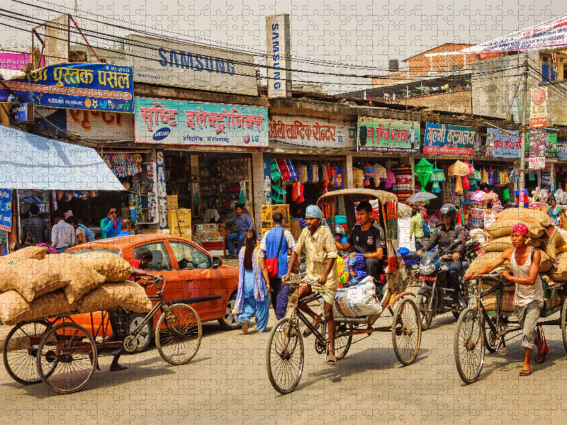 Fahrradrikschas in den Straßen von Pokhara - CALVENDO Foto-Puzzle'