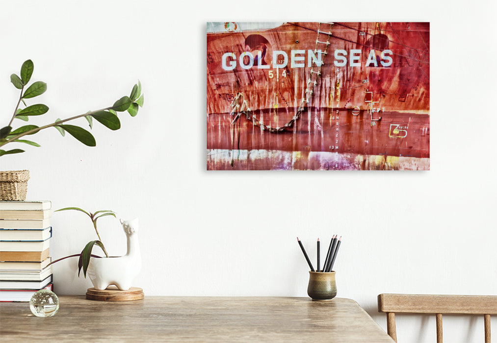 Premium Textil-Leinwand Premium Textil-Leinwand 90 cm x 60 cm quer Detailaufnahme der Golden Seas - Massengutschiff