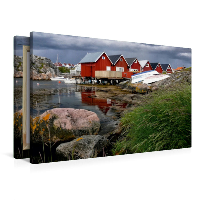 Premium Textil-Leinwand Premium Textil-Leinwand 90 cm x 60 cm quer Bootshäuser / Västra Götalands län