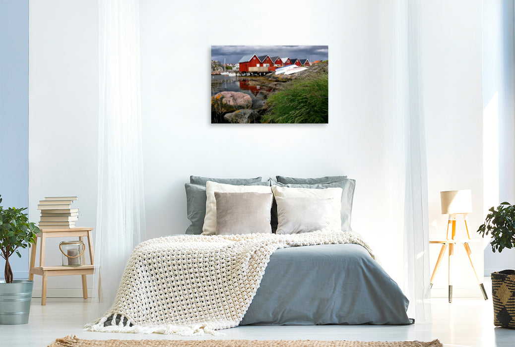 Premium Textil-Leinwand Premium Textil-Leinwand 90 cm x 60 cm quer Bootshäuser / Västra Götalands län