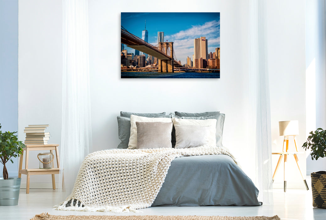 Premium Textil-Leinwand Premium Textil-Leinwand 120 cm x 80 cm quer Ein Motiv aus dem Kalender Brooklyn Bridge - Brücke in eine neue Welt