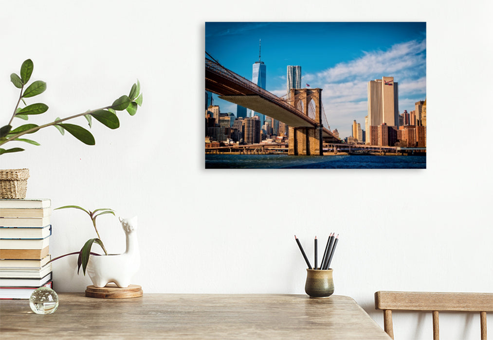 Premium Textil-Leinwand Premium Textil-Leinwand 120 cm x 80 cm quer Ein Motiv aus dem Kalender Brooklyn Bridge - Brücke in eine neue Welt