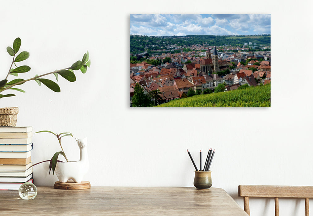 Premium Textil-Leinwand Premium Textil-Leinwand 90 cm x 60 cm quer Esslingen, Blick über die Weinberge auf die Altstadt