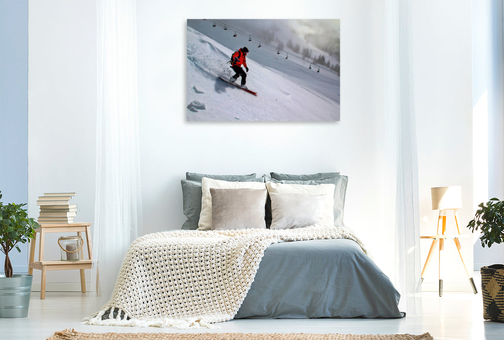 Toile textile haut de gamme Toile textile haut de gamme 120 cm x 80 cm paysage Snowboard - un morceau de liberté 