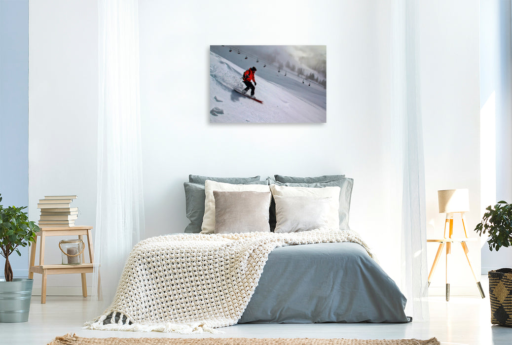 Toile textile haut de gamme Toile textile haut de gamme 120 cm x 80 cm paysage Snowboard - un morceau de liberté 