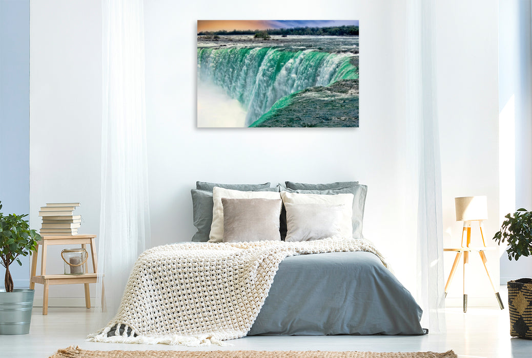 Toile textile premium Toile textile premium 120 cm x 80 cm paysage Chutes du Niagara - American Falls et Horseshoe Fall 