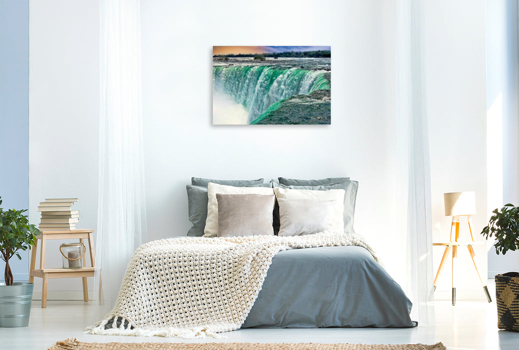 Toile textile premium Toile textile premium 120 cm x 80 cm paysage Chutes du Niagara - American Falls et Horseshoe Fall 