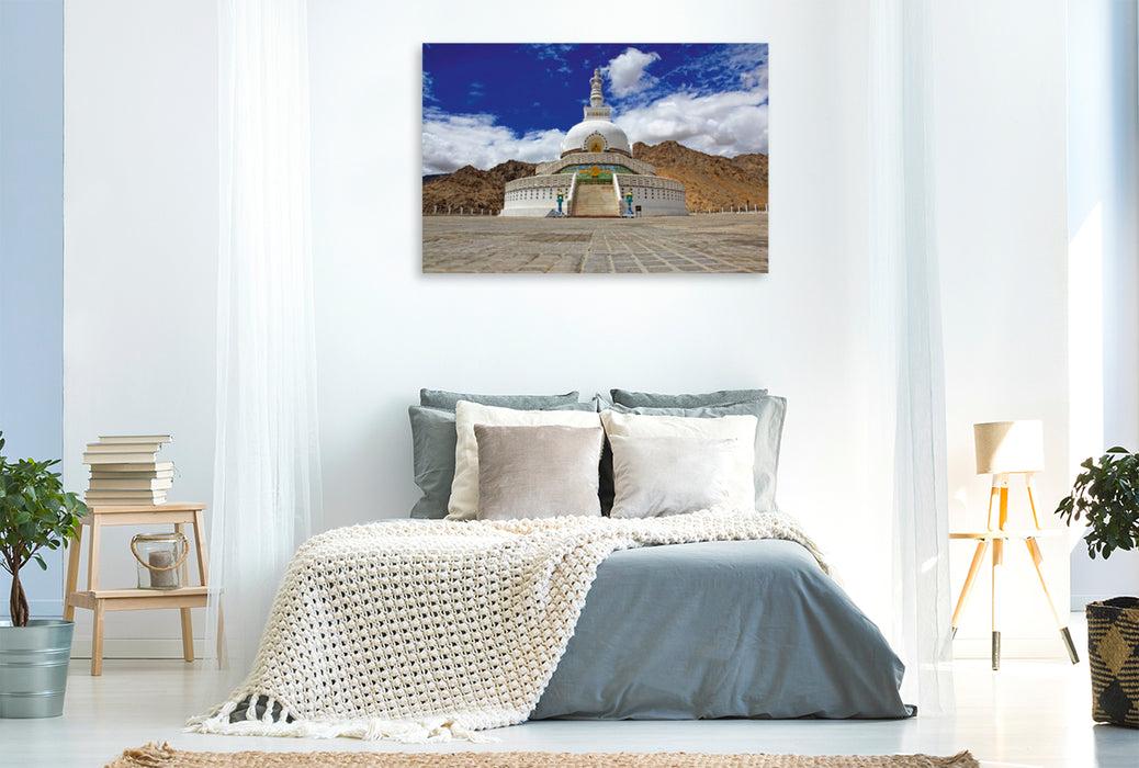 Toile textile haut de gamme Toile textile haut de gamme 120 cm x 80 cm paysage Shanti Stupa à Leh 