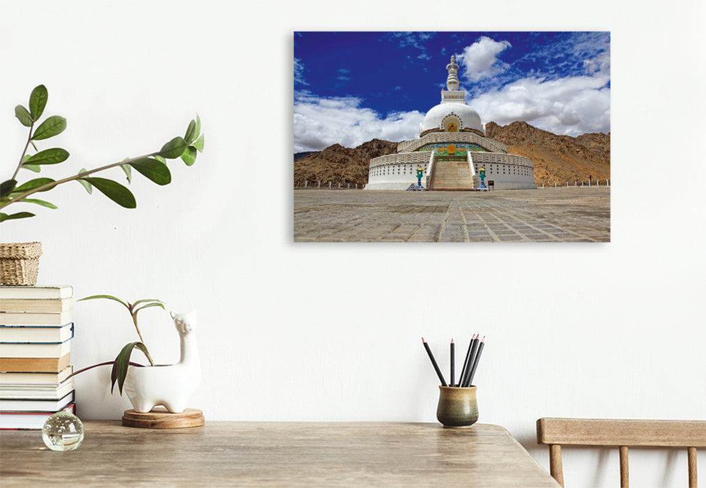 Toile textile haut de gamme Toile textile haut de gamme 120 cm x 80 cm paysage Shanti Stupa à Leh 