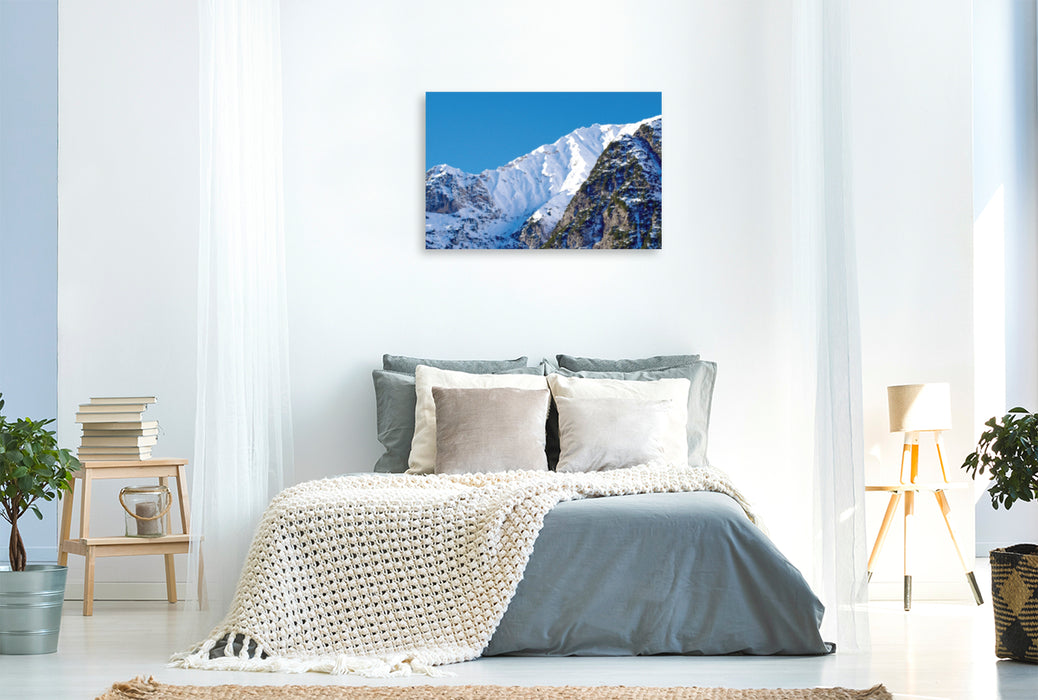 Toile textile haut de gamme Toile textile haut de gamme 90 cm x 60 cm de large Première neige dans les montagnes du Karwendel au bord du lac Achensee 