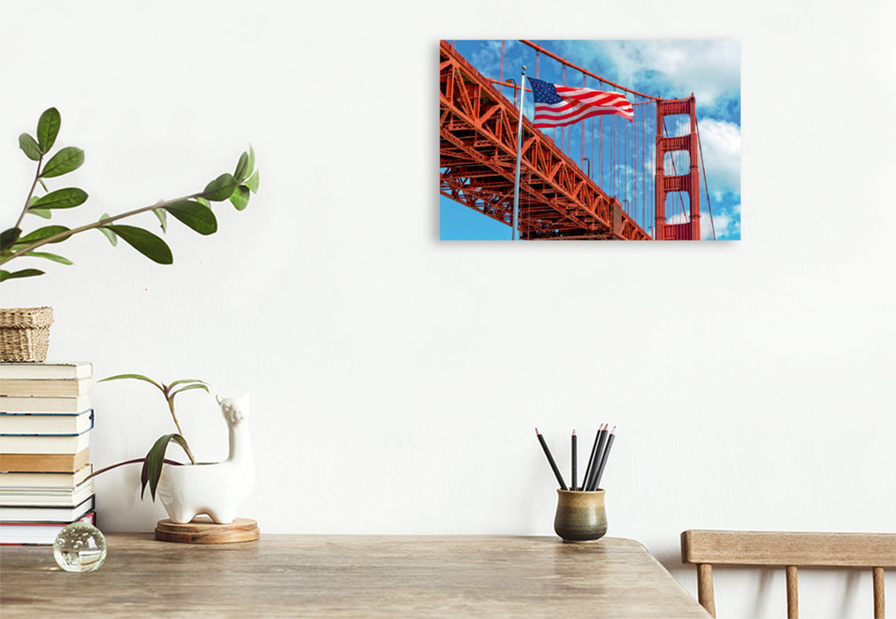 Premium Textil-Leinwand Premium Textil-Leinwand 120 cm x 80 cm quer Golden Gate Bridge - Synonym für San Francisco