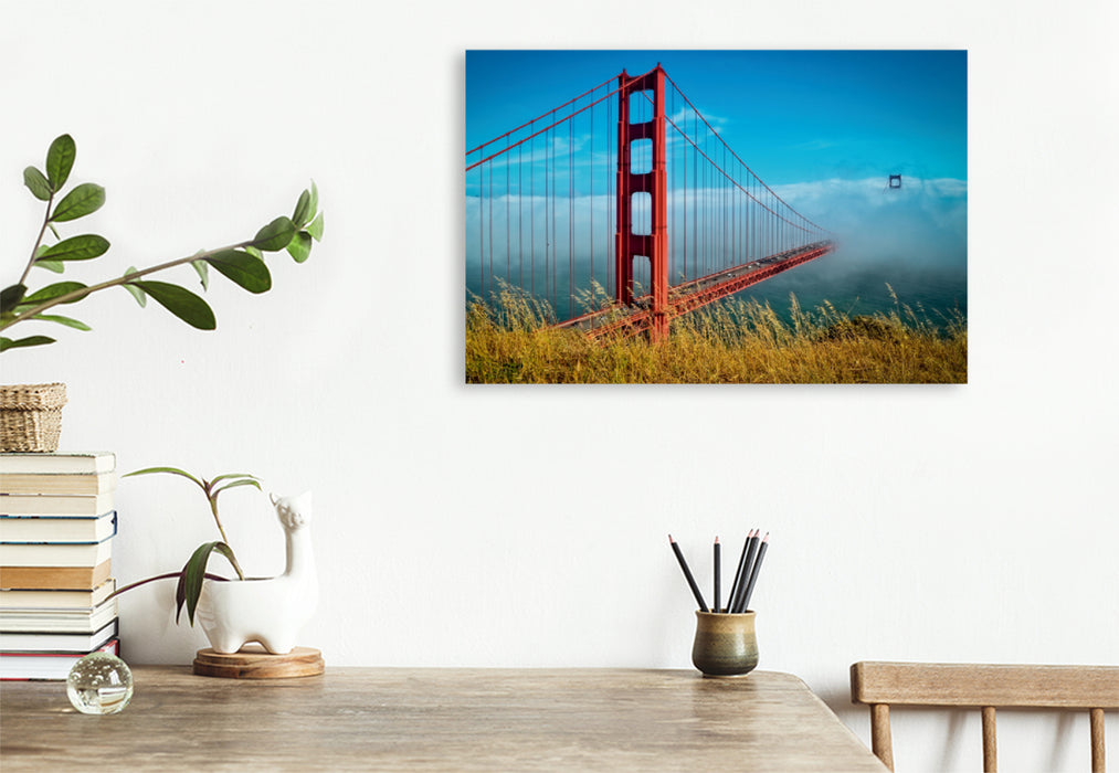 Toile textile haut de gamme Toile textile haut de gamme 120 cm x 80 cm paysage Golden Gate Bridge - synonyme de San Francisco 