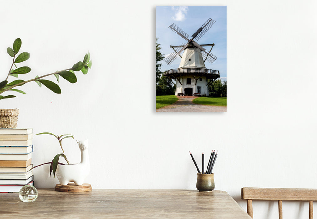 Toile textile premium Toile textile premium 80 cm x 120 cm de haut galerie hollandaise, moulin à vent, bruyère de tonneau 