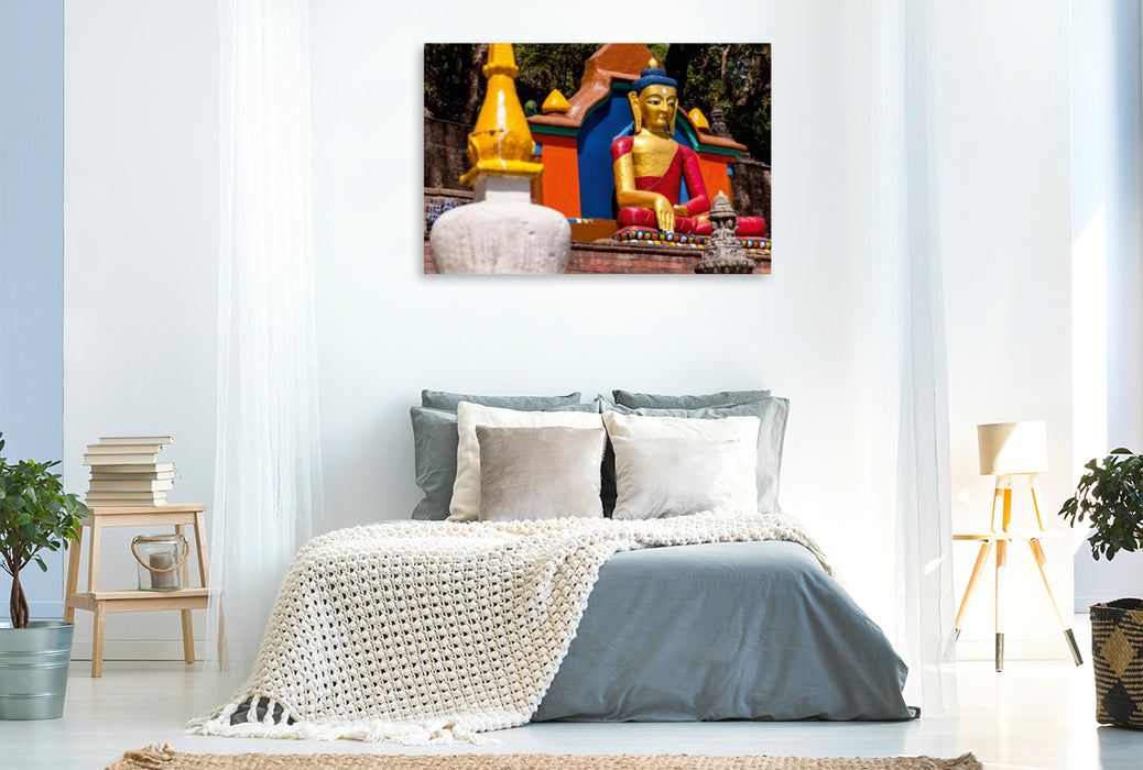 Premium Textil-Leinwand Premium Textil-Leinwand 120 cm x 80 cm quer Am Swoyambhunath-Tempel (Affen-Tempel) in Kathmandu