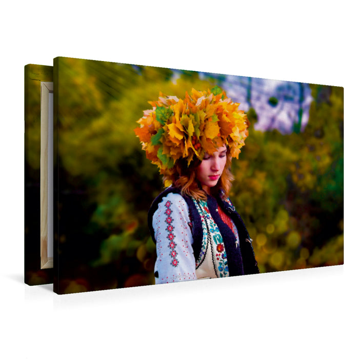 Premium Textil-Leinwand Herbst Mädchen.