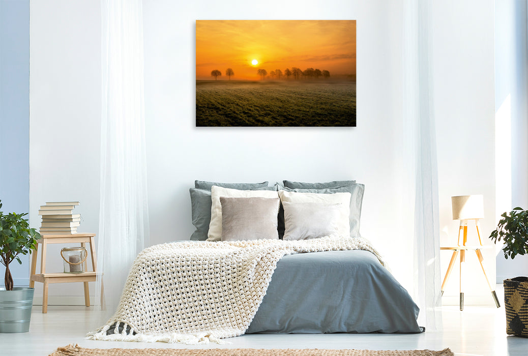 Toile textile premium Toile textile premium 120 cm x 80 cm paysage Lever de soleil en Frise 