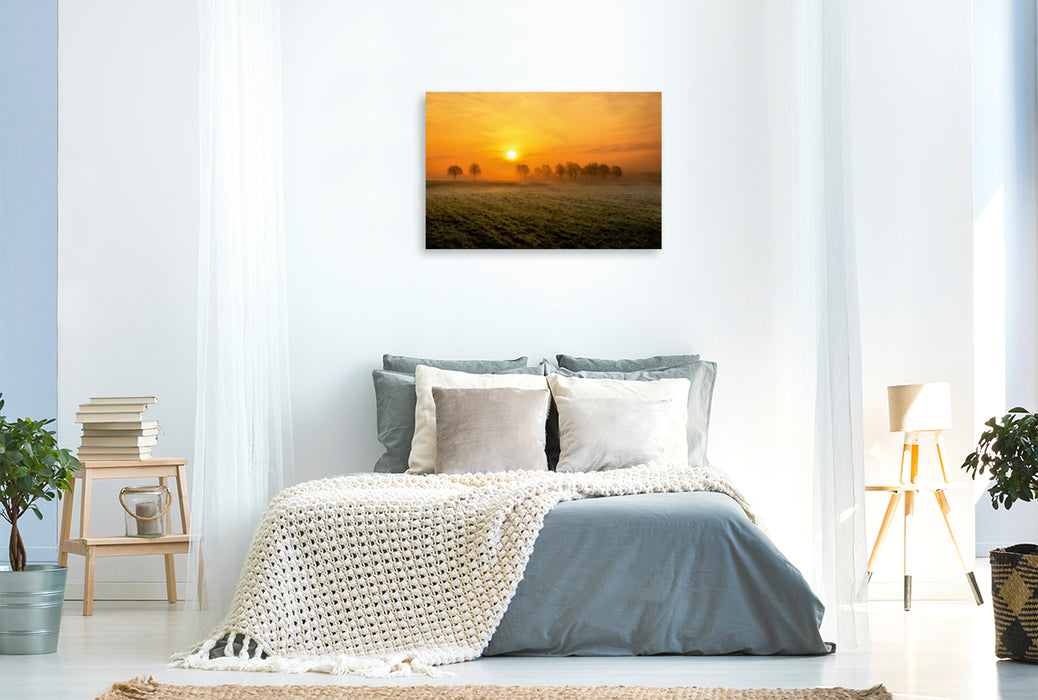 Toile textile premium Toile textile premium 120 cm x 80 cm paysage Lever de soleil en Frise 