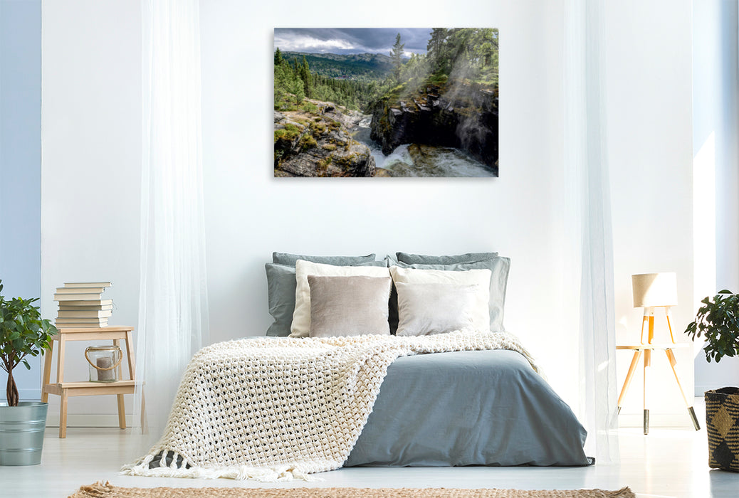 Premium Textil-Leinwand Premium Textil-Leinwand 120 cm x 80 cm quer Wasserfall Rondane-Nationalpark