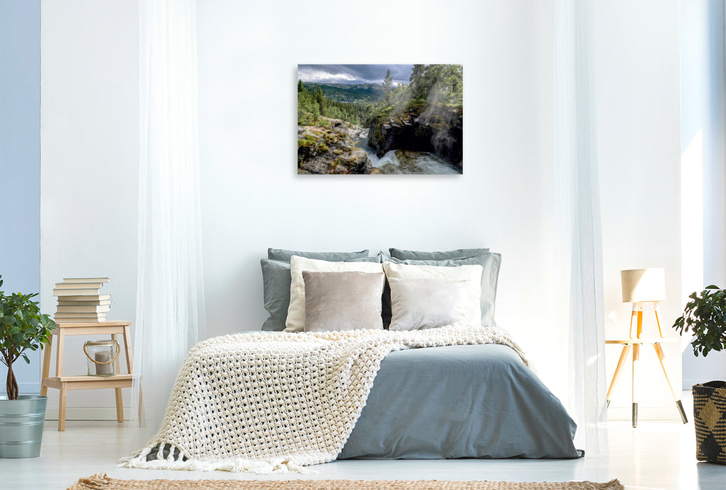 Toile textile premium Toile textile premium 120 cm x 80 cm paysage Cascade Parc National de Rondane 