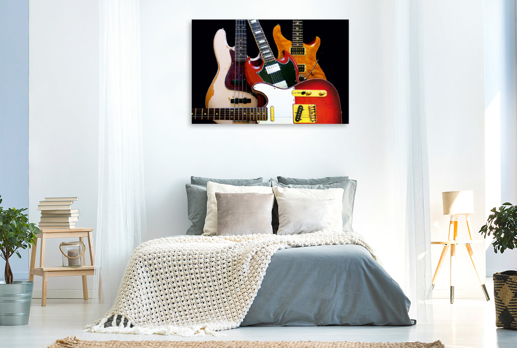 Toile textile premium Toile textile premium 120 cm x 80 cm paysage Guitares rock en lampe de poche 