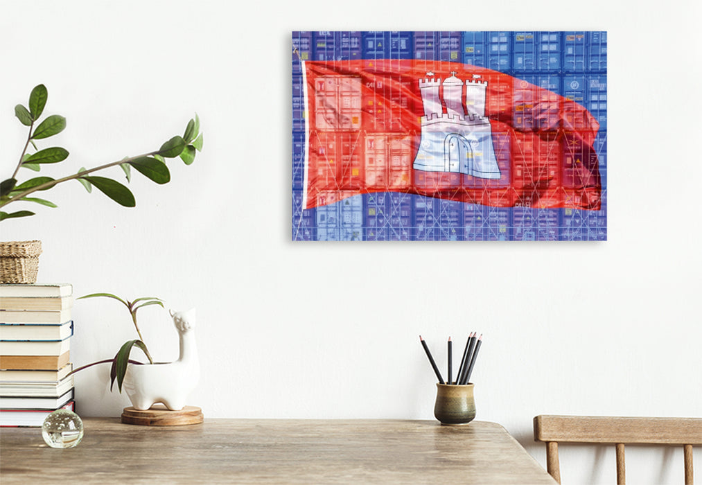 Premium Textil-Leinwand Premium Textil-Leinwand 90 cm x 60 cm quer Flagge der Hansestadt Hamburg