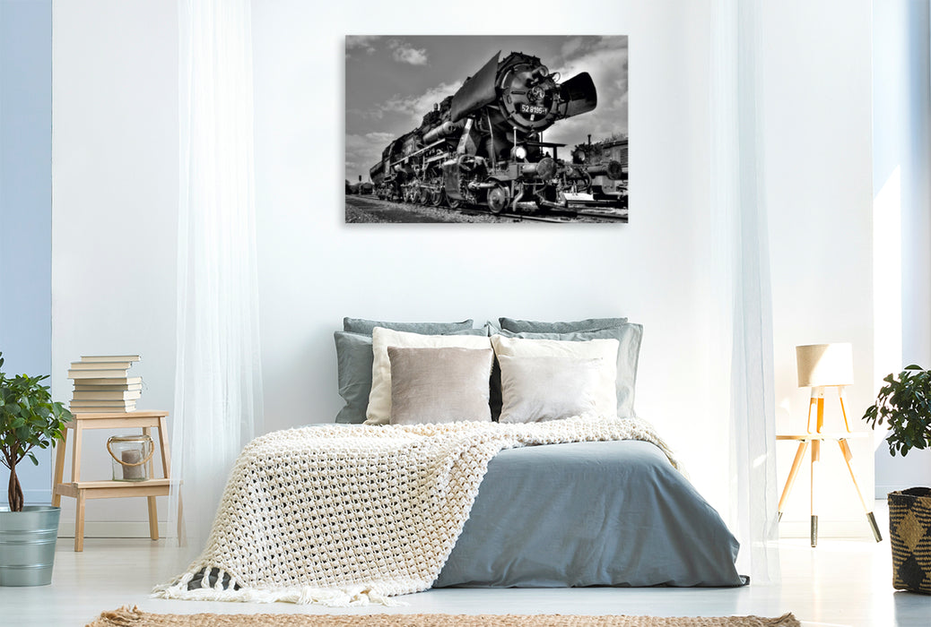 Premium Textil-Leinwand Premium Textil-Leinwand 120 cm x 80 cm quer Ein Motiv aus dem Kalender Unter Dampf - Eisenbahnromantik in schwarz-weiß