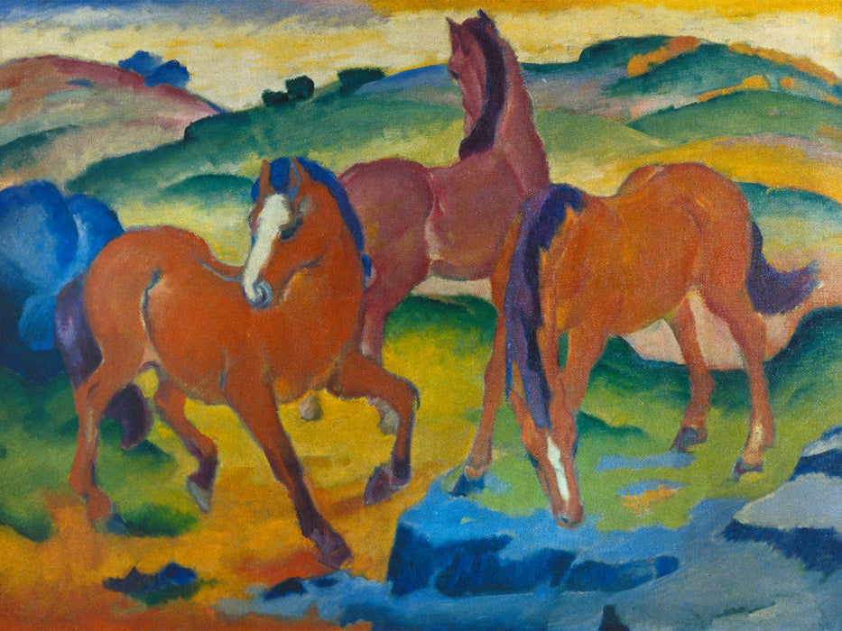 Franz Marc. Die roten Pferde (Weidende Pferde IV.), 1911 - CALVENDO Foto-Puzzle'