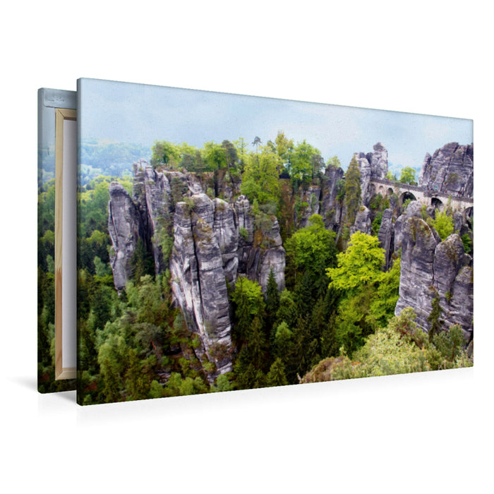Premium Textil-Leinwand Bastei im Elbsandsteingebirge