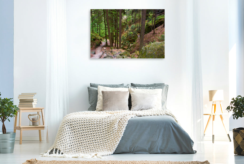 Premium textile canvas Premium textile canvas 120 cm x 80 cm landscape Sweden holes in the Elbe Sandstone Mountains 