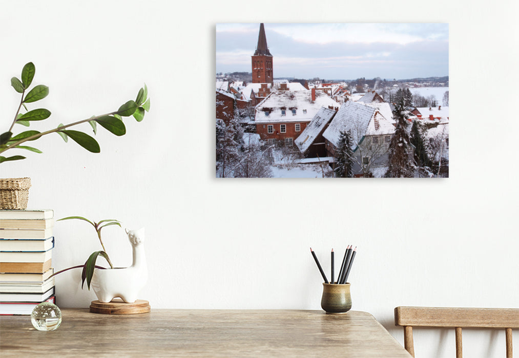 Premium textile canvas Premium textile canvas 75 cm x 50 cm landscape Plön in the snow 