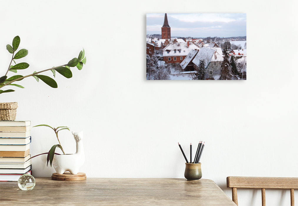 Premium textile canvas Premium textile canvas 75 cm x 50 cm landscape Plön in the snow 