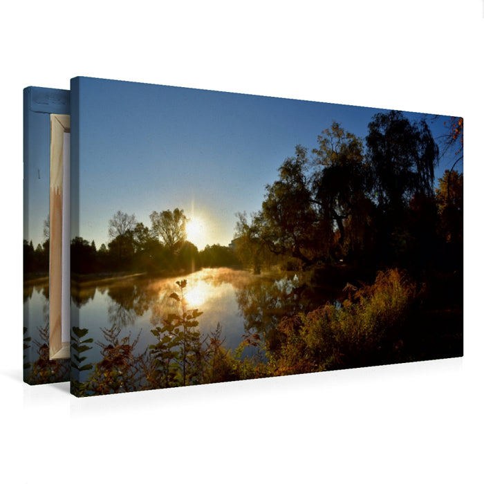 Premium Textil-Leinwand Herbstliche Morgenstimmung am See