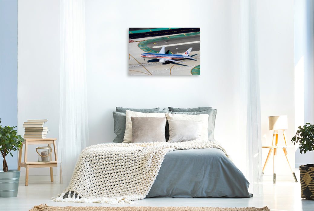 Premium Textil-Leinwand Premium Textil-Leinwand 90 cm x 60 cm quer American Airlines  Boeing 777-200  Los Angeles, USA